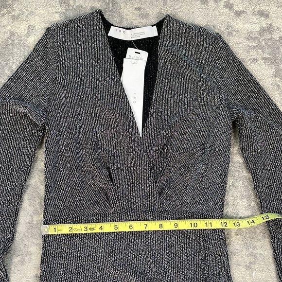 IRO Noize Ruffled Wrap Effect Metallic Silver Black Rib Knit Mini Party Dress 34 - Picture 7 of 14